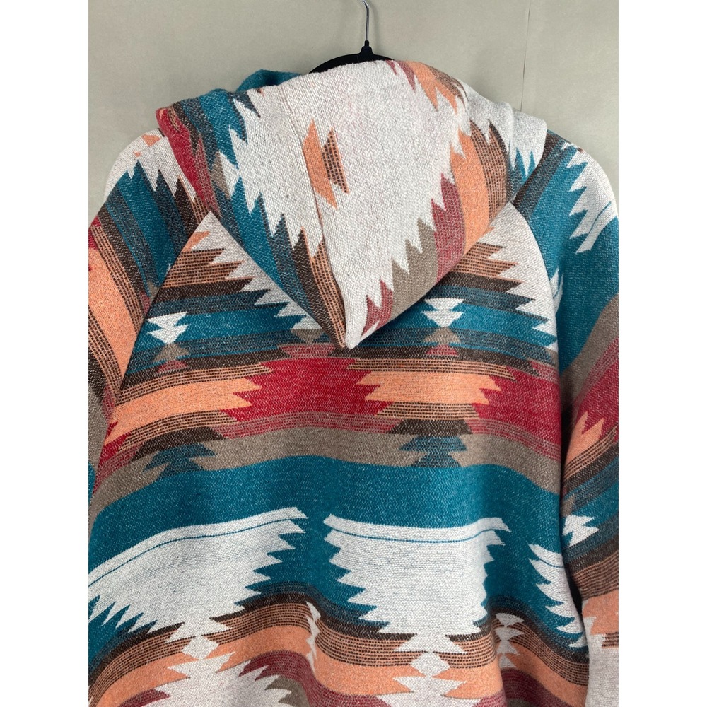 Women's Hoodie XL Southwestern Aztec Teal Rust Quarter Zip Pullover Cotton Blend - Picture 9 of 11